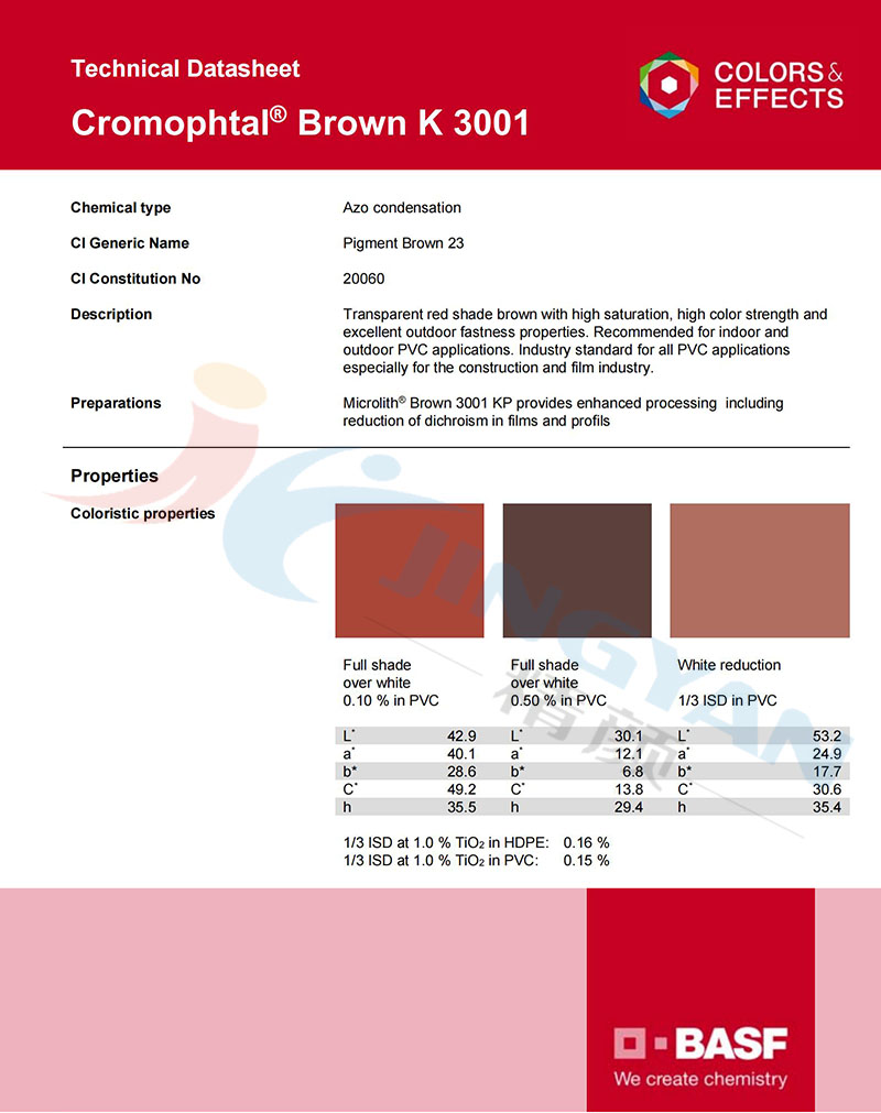 巴斯夫K3001颜料棕TDS报告