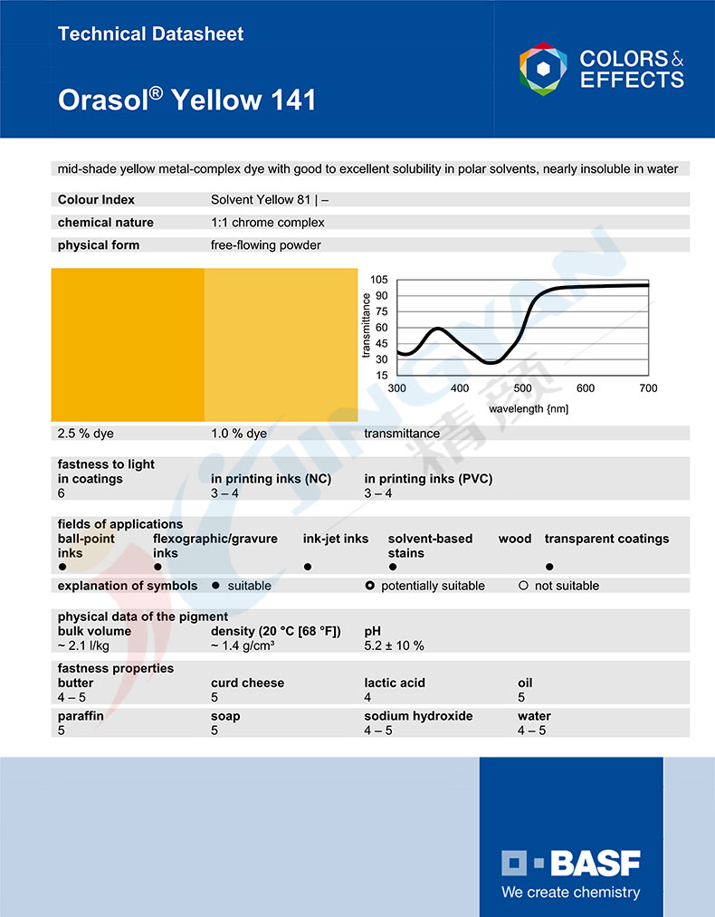 巴斯夫奥丽素染料141黄TDS技术说明书